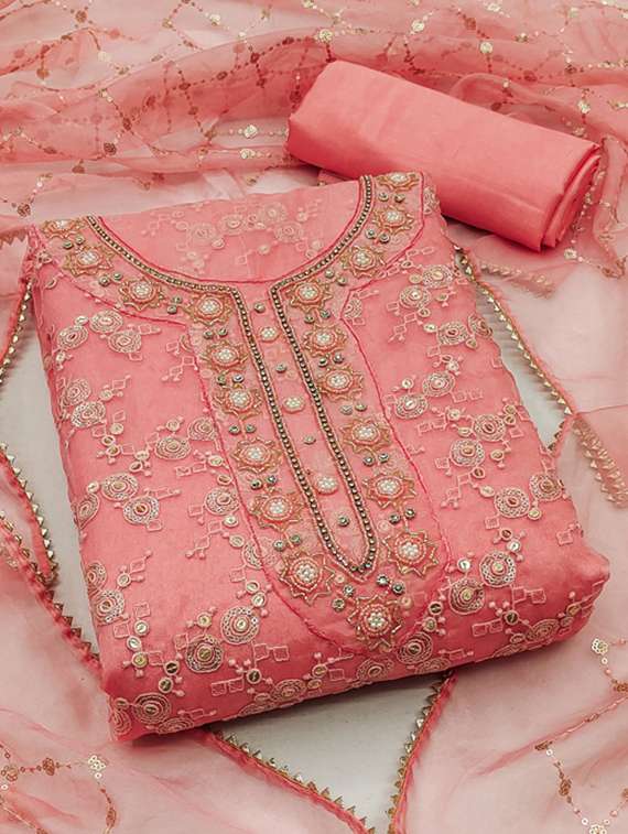 Women Solid With Work Unstitched Suit Set - 22413309 -  Standard Image - 1