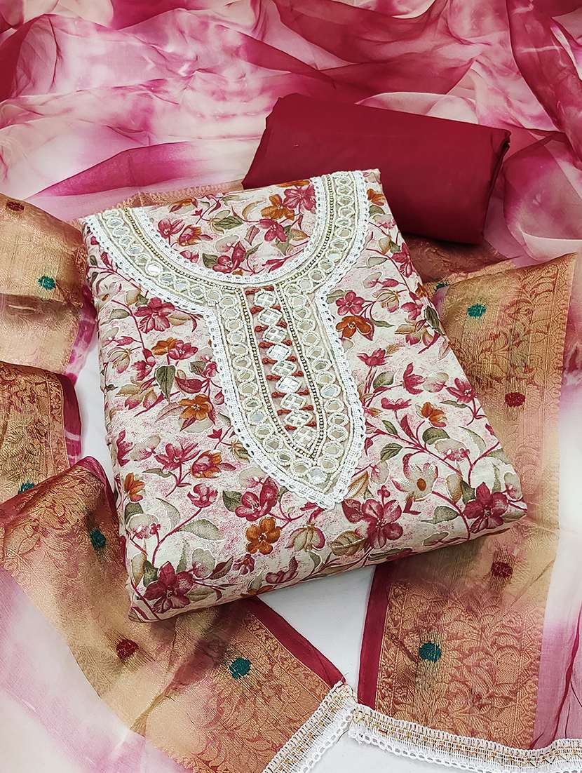 women floral printed embroidered unstitched suit set