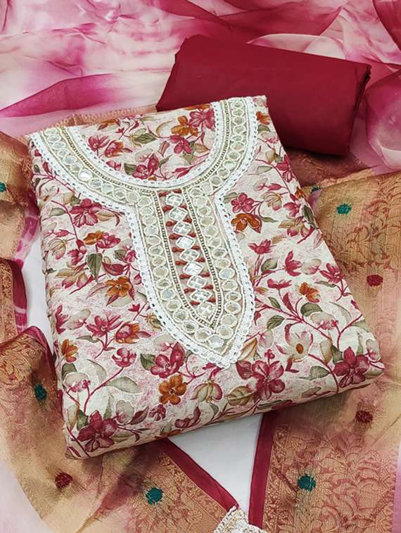 Women Floral Printed Embroidered Unstitched Suit Set - 22413533 -  Standard Image - 1