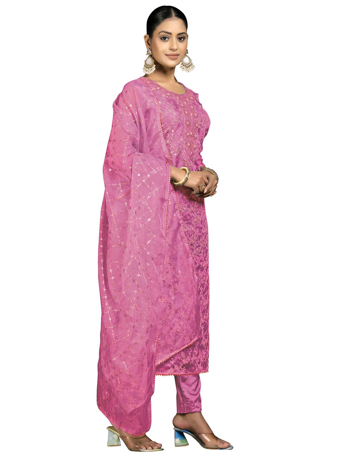 Women Solid With Work Unstitched Suit Set - 22413609 -  Standard Image - 1