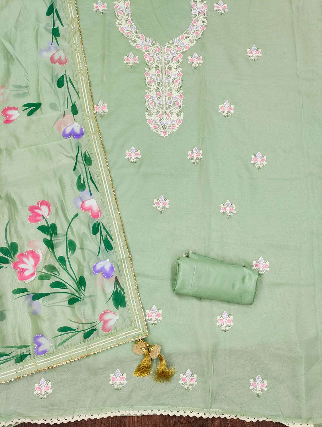 women solid with work unstitched suit set - 22413745 -  Standard Image - 4