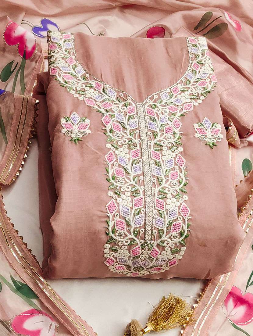 Women Solid With Work Unstitched Suit Set - 22413746 -  Standard Image - 1