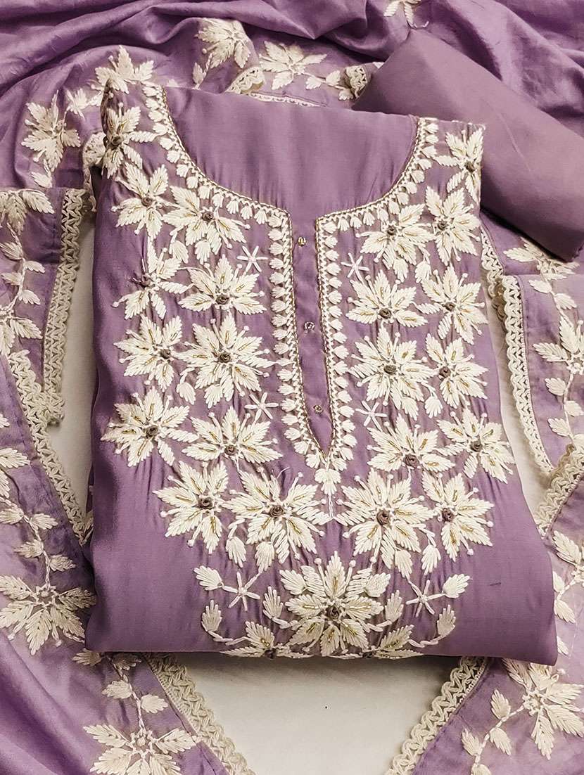 Women Solid With Work Unstitched Suit Set - 22413748 -  Standard Image - 1