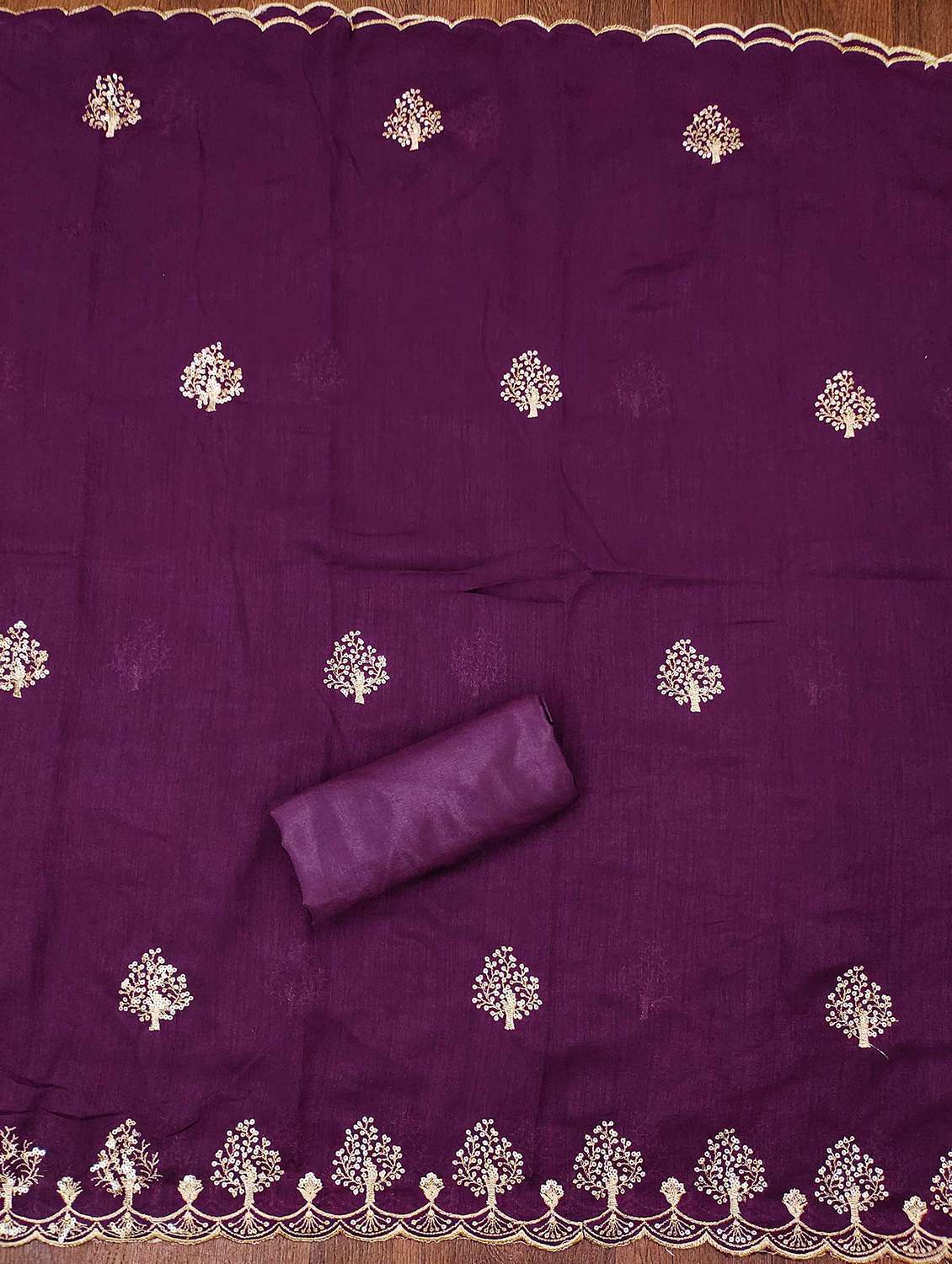 Women Solid With Work Unstitched Suit Set - 22413881 -  Standard Image - 4