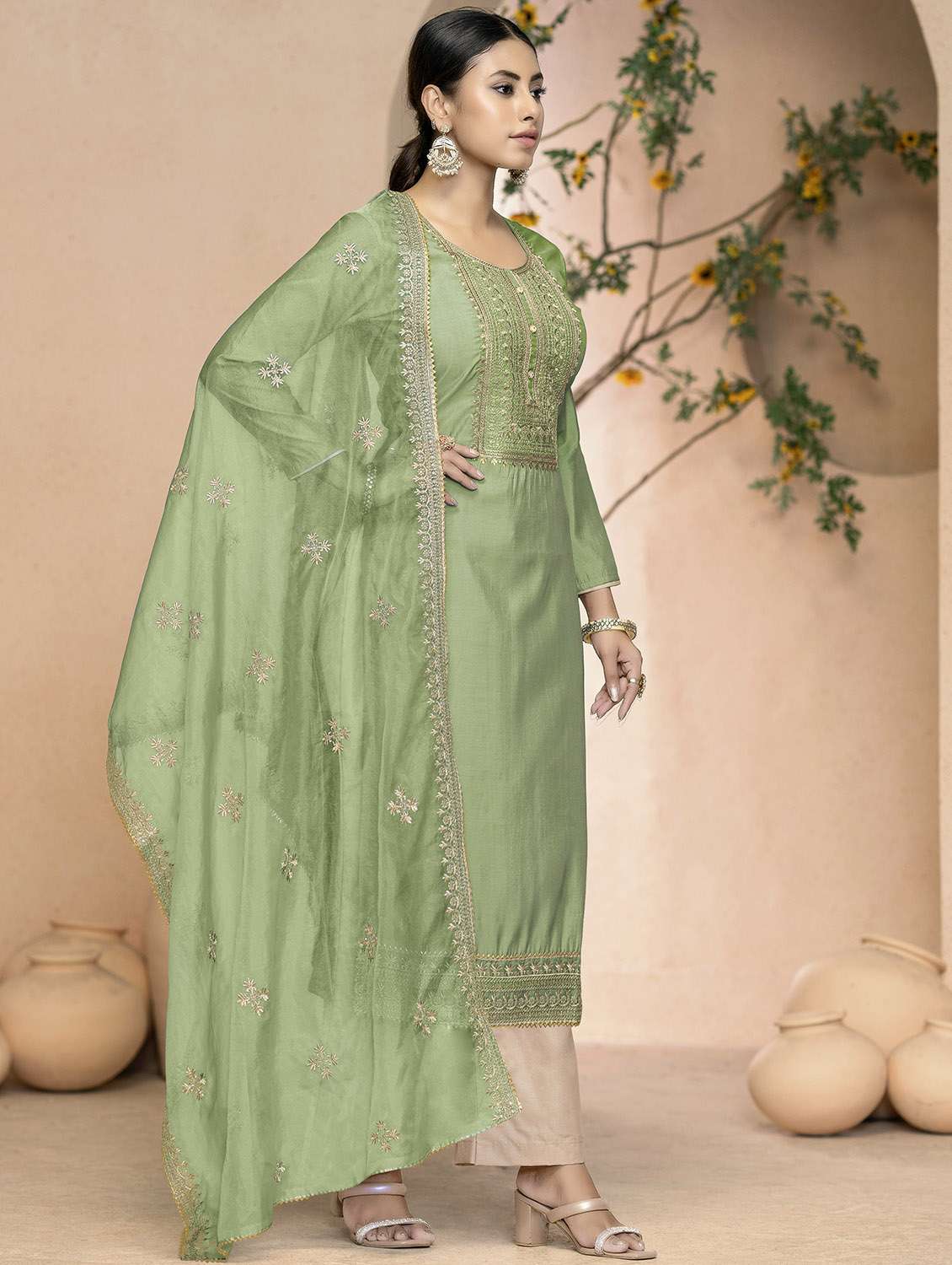 women solid with work embroidered unstitched suit set - 22413956 -  Standard Image - 1