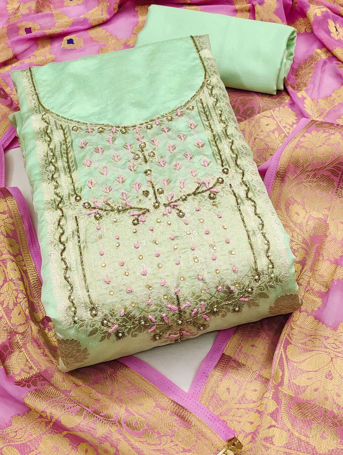 women self design embroidered unstitched suit set - 22413982 -  Standard Image - 1