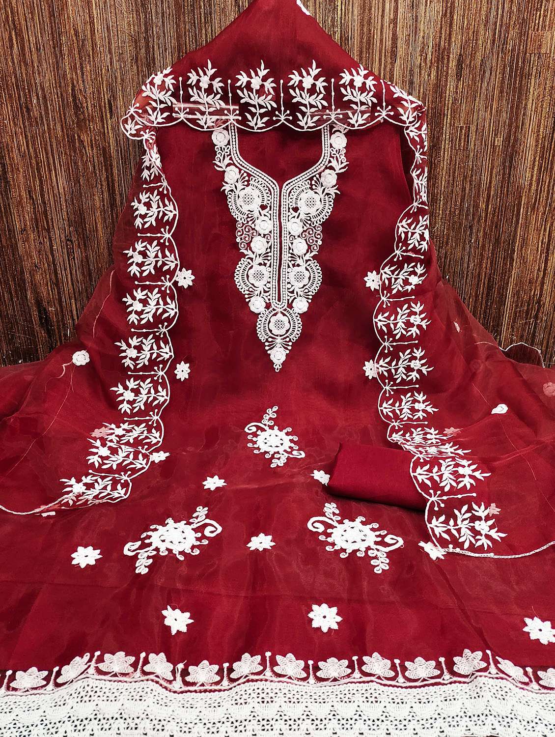 Women Solid With Work Unstitched Suit Set - 22414009 -  Standard Image - 1