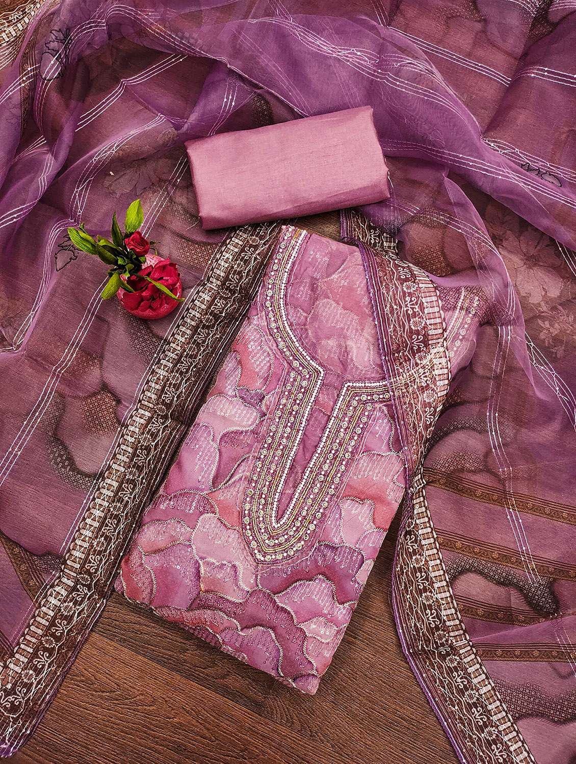 Women Printed Embroidered Unstitched Suit Set - 22414016 -  Standard Image - 1