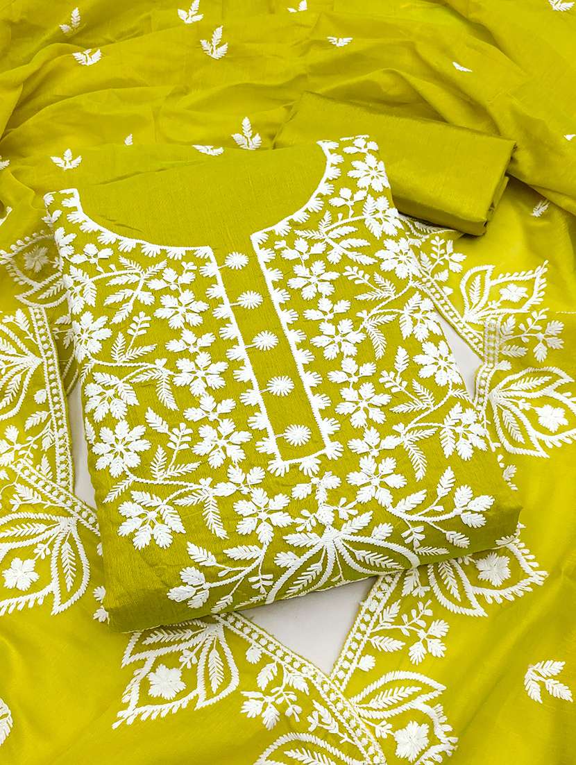women solid with work unstitched suit set