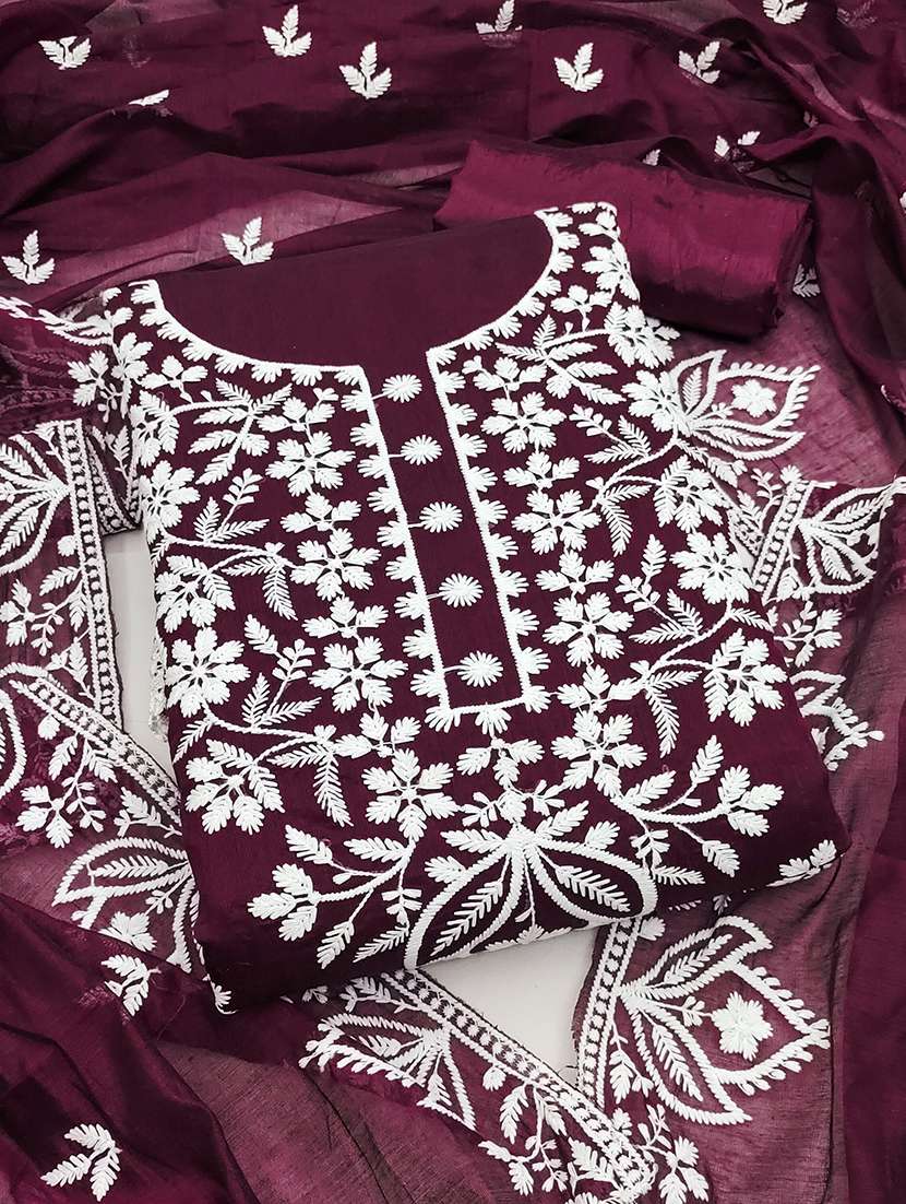 women solid with work unstitched suit set