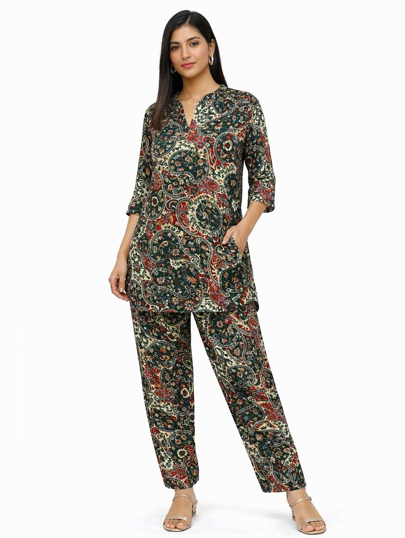 women printed three quarter sleeve ethnic co-ord set - 22416281 -  Standard Image - 1