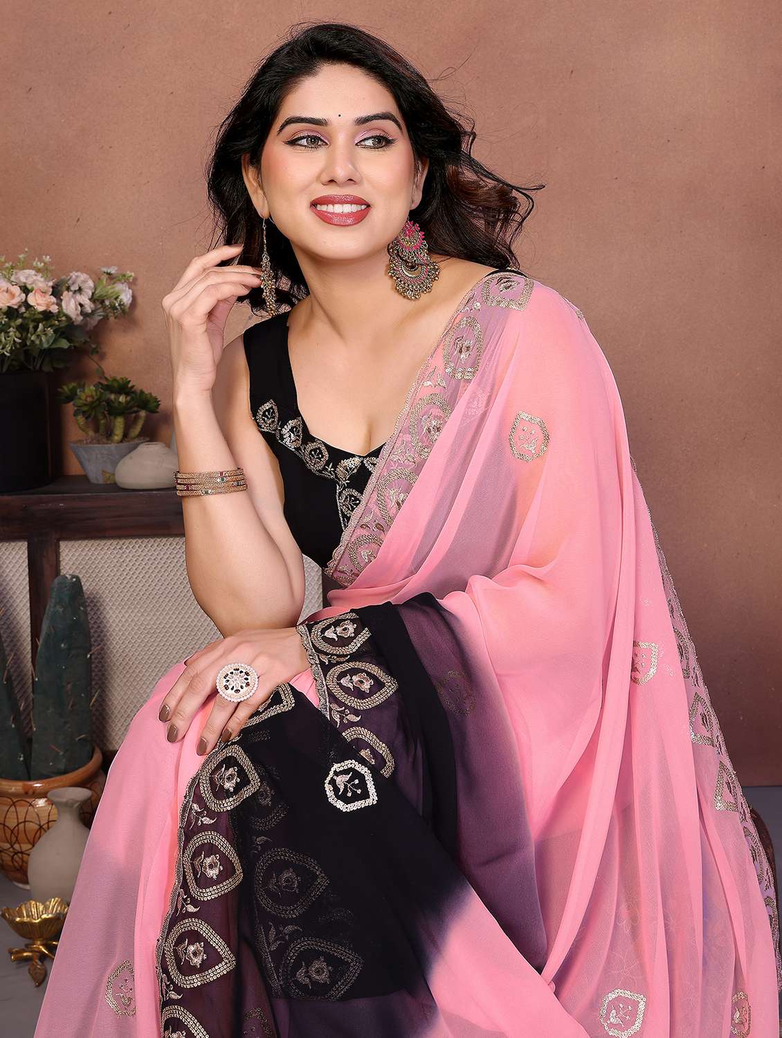 women ombre embroidered saree with blouse - 22416306 -  Standard Image - 1