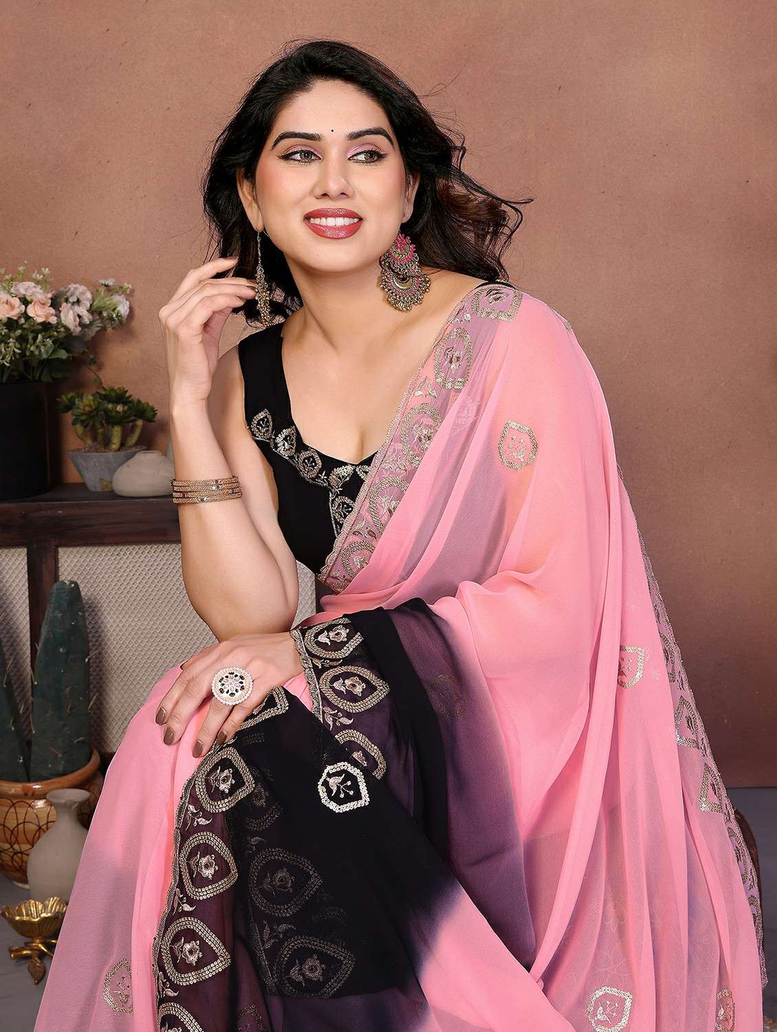 women ombre embroidered saree with blouse - 22416306 -  Standard Image - 1