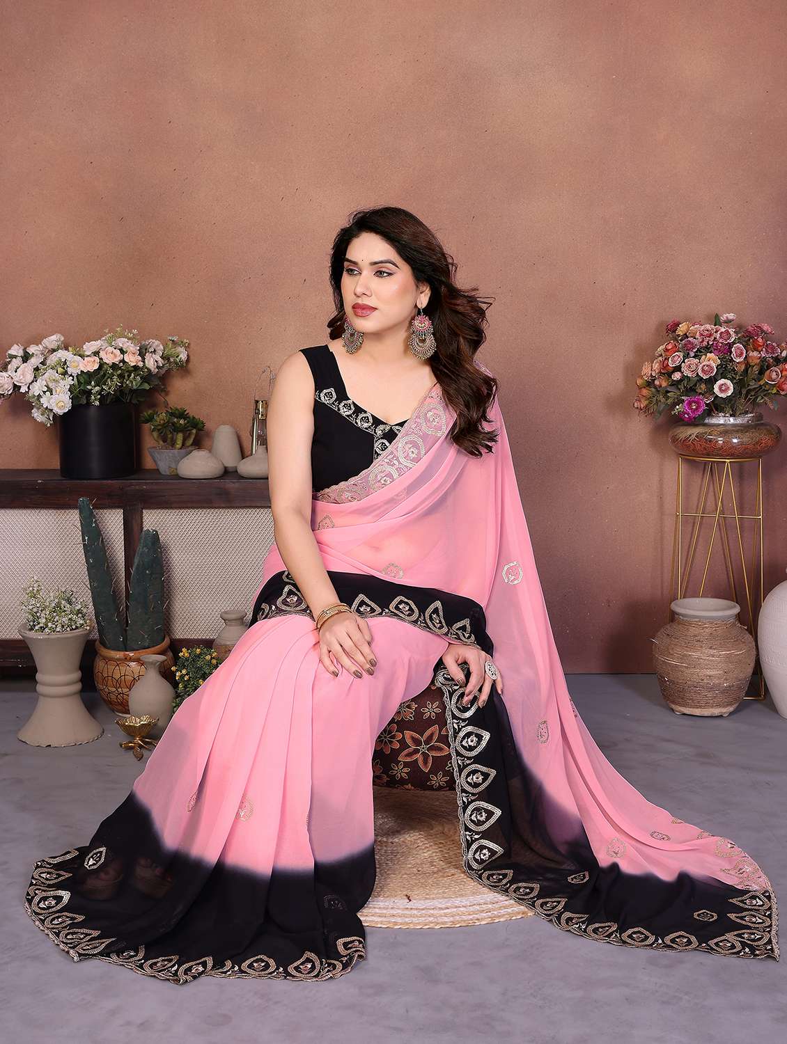 women ombre embroidered saree with blouse - 22416306 -  Standard Image - 4