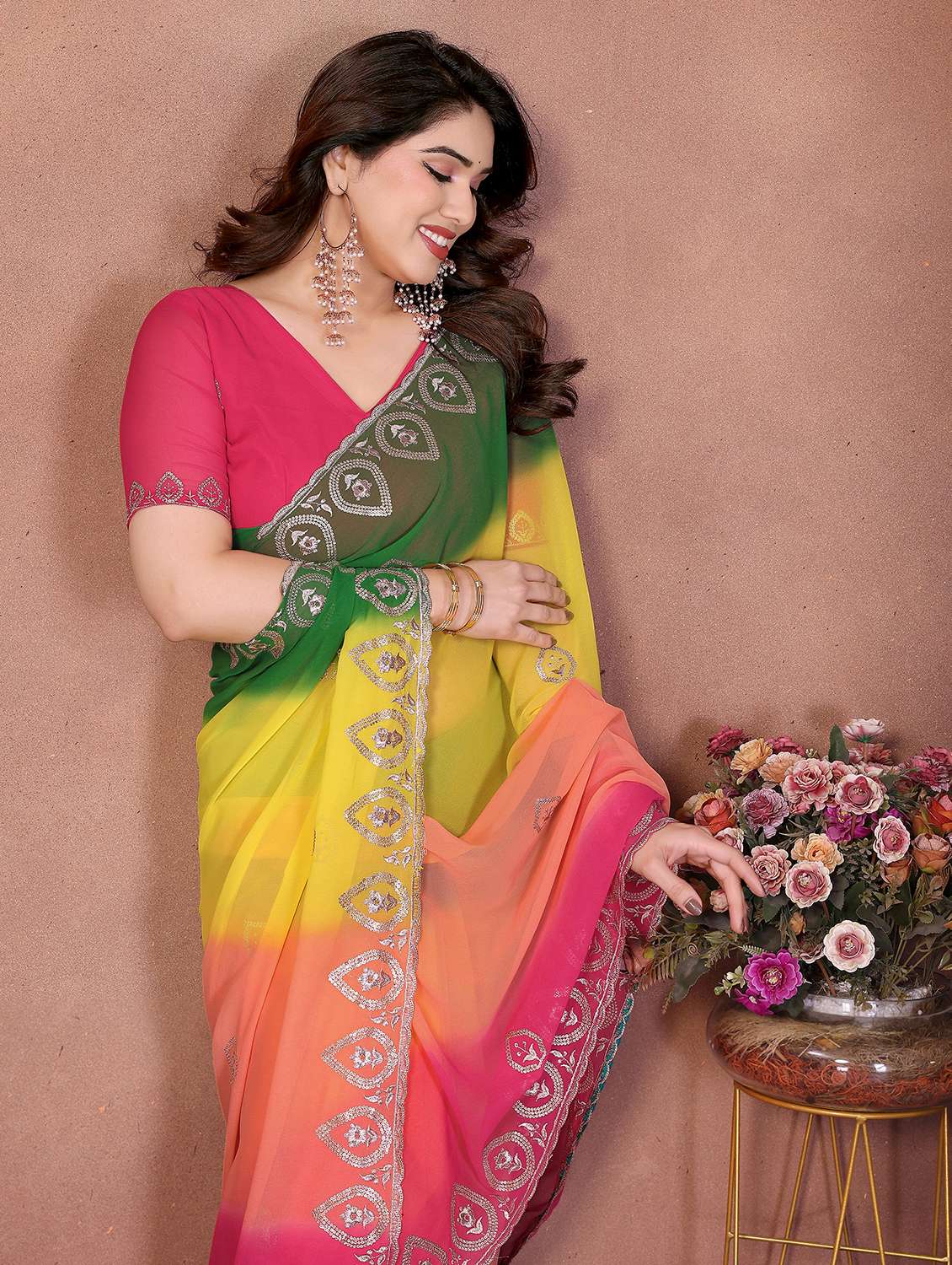 women ombre embroidered saree with blouse - 22416308 -  Standard Image - 1