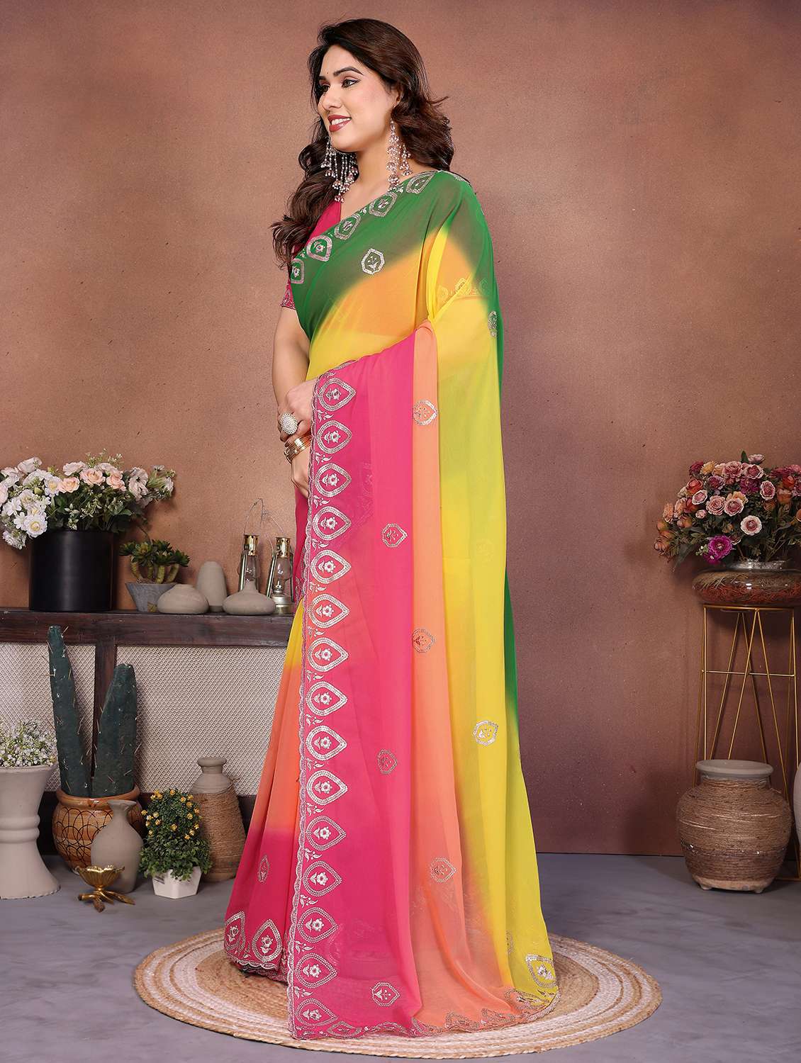 women ombre embroidered saree with blouse - 22416308 -  Standard Image - 4