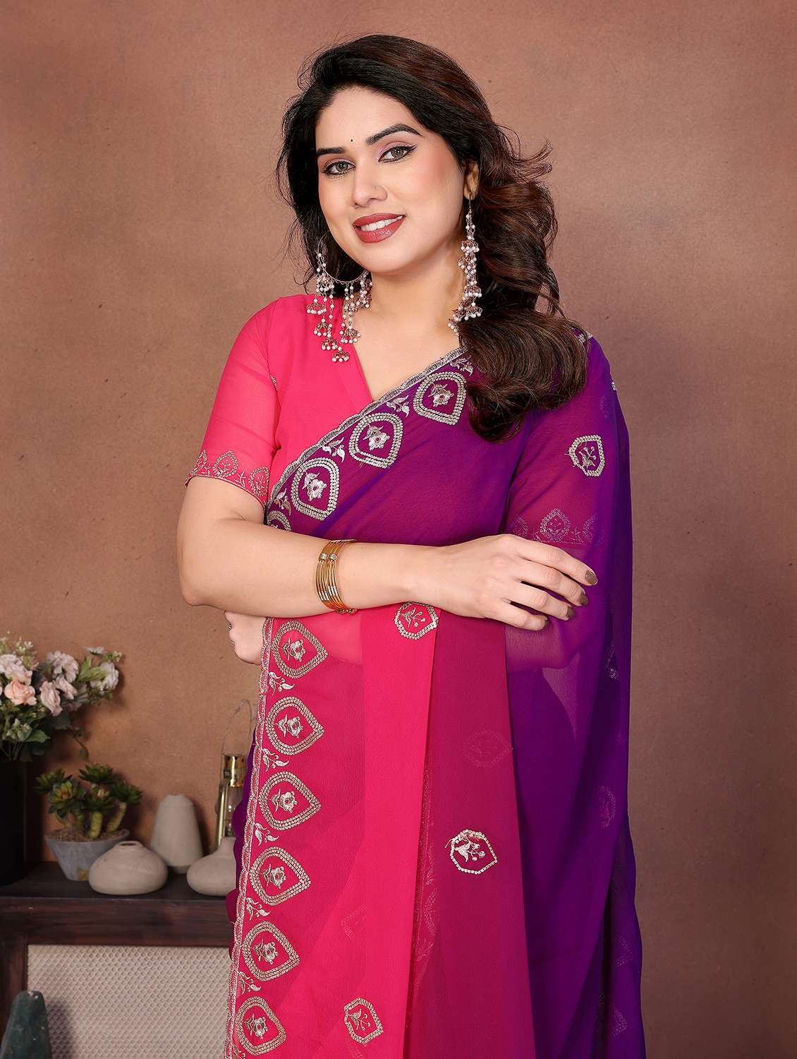 women ombre embroidered saree with blouse - 22416309 -  Standard Image - 1