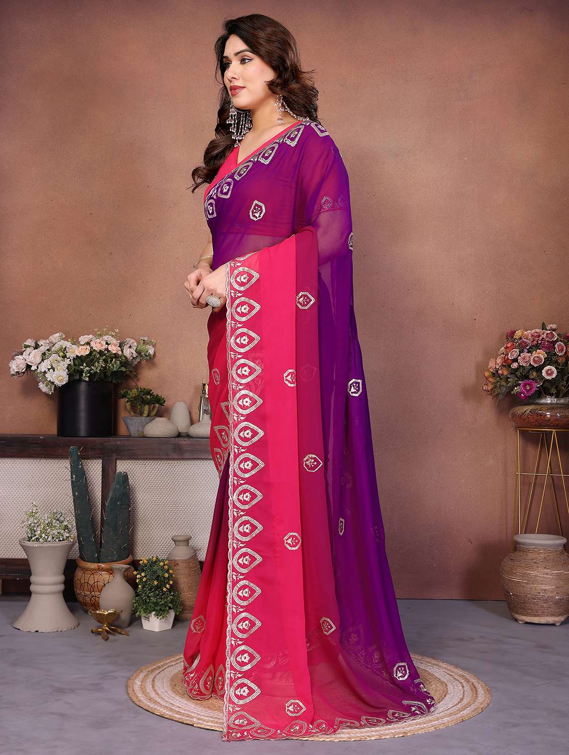 women ombre embroidered saree with blouse - 22416309 -  Standard Image - 4