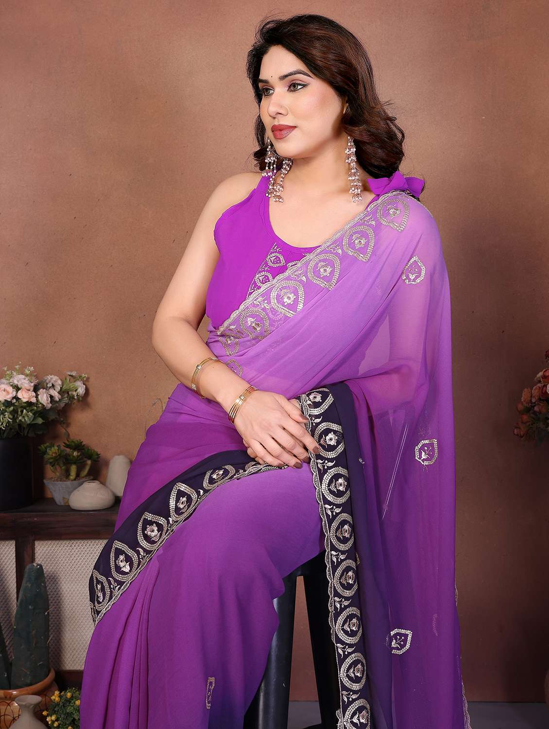 women ombre embroidered saree with blouse - 22416310 -  Standard Image - 1