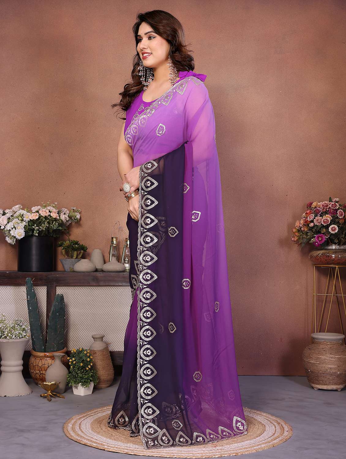 women ombre embroidered saree with blouse - 22416310 -  Standard Image - 4