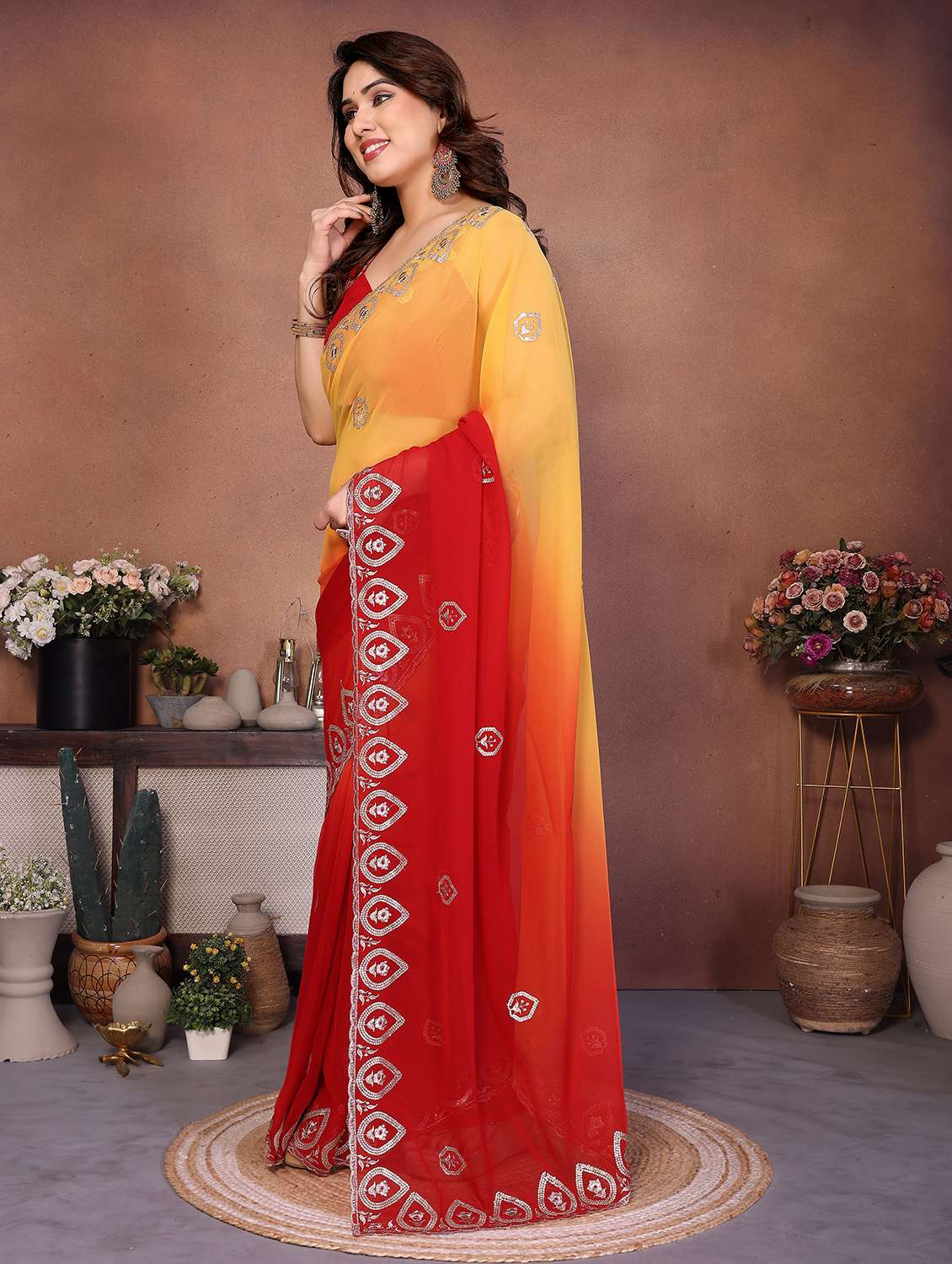women ombre embroidered saree with blouse - 22416311 -  Standard Image - 4