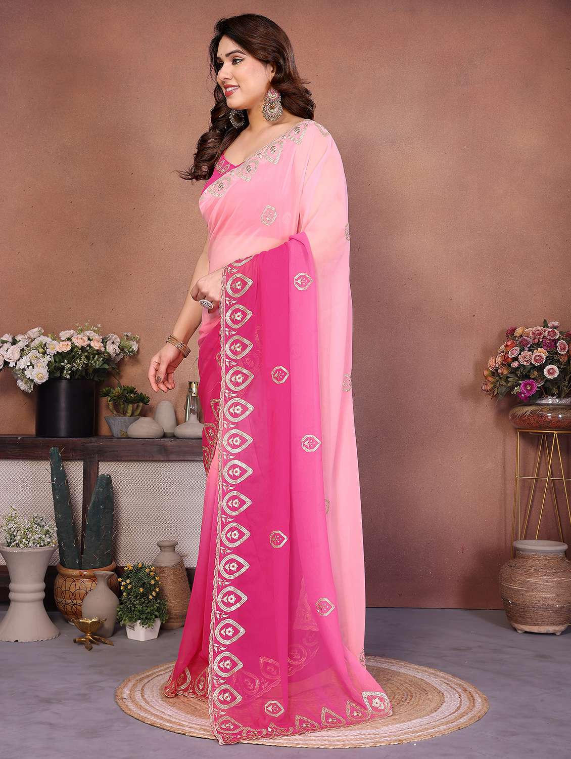 women ombre embroidered saree with blouse - 22416312 -  Standard Image - 4