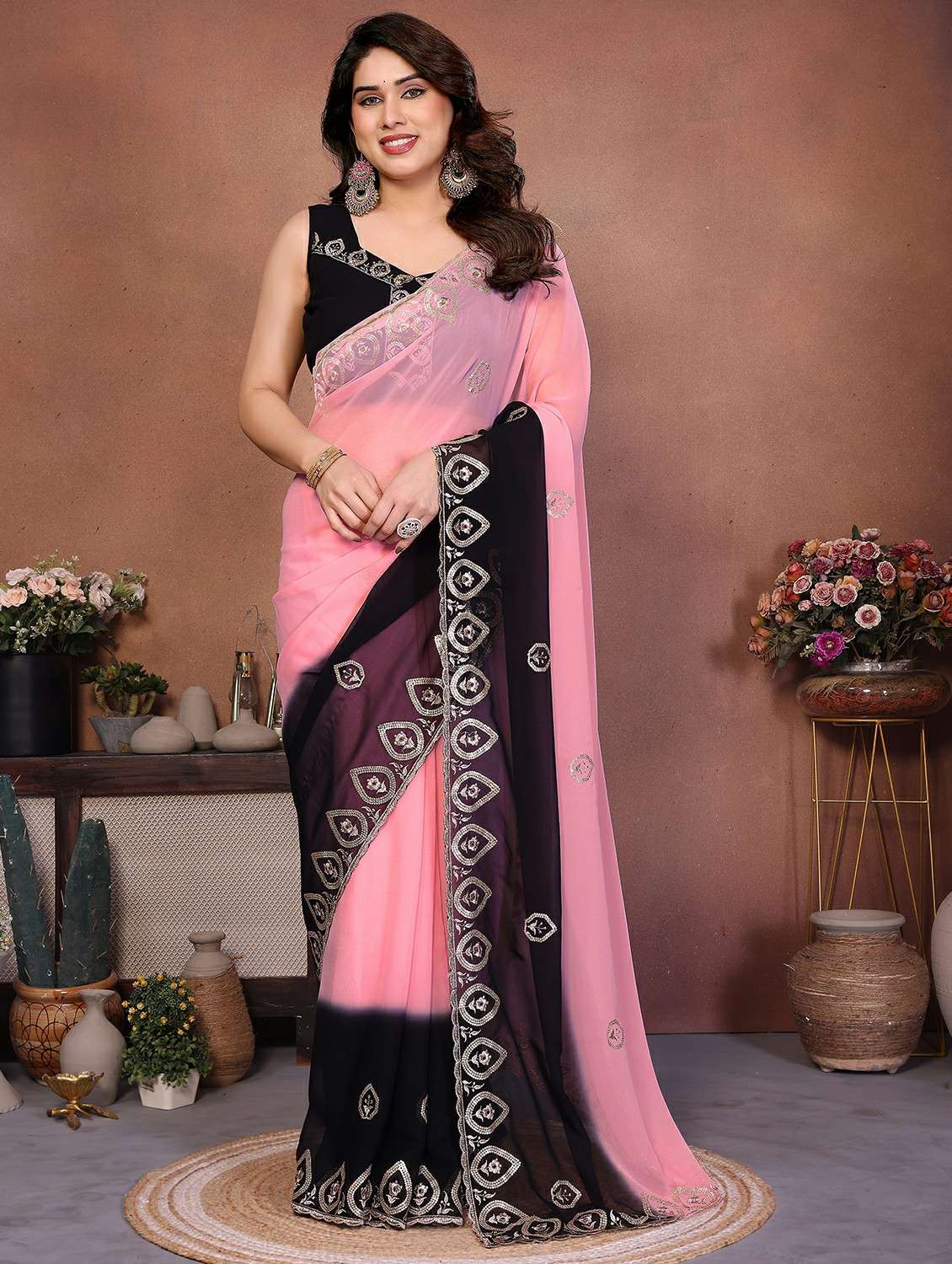 women ombre embroidered saree with blouse