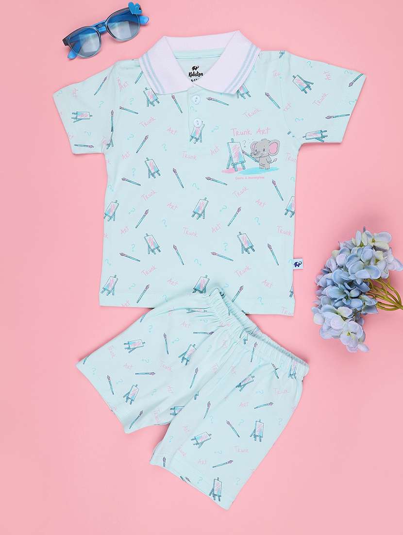 boys printed short sleeves polo neck t-shirt ad shorts set - 22417357 -  Standard Image - 1