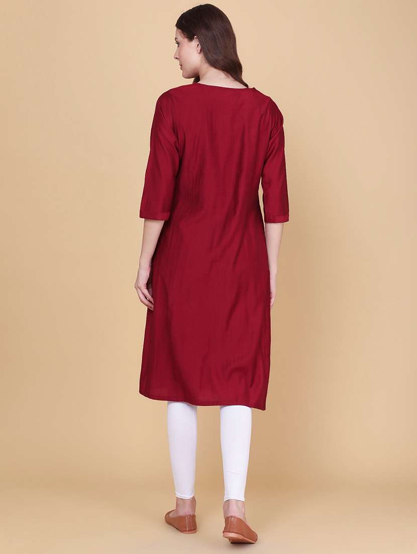 Women Embroidered Three Quarter Sleeve Straight Kurta - 22417361 -  Standard Image - 4