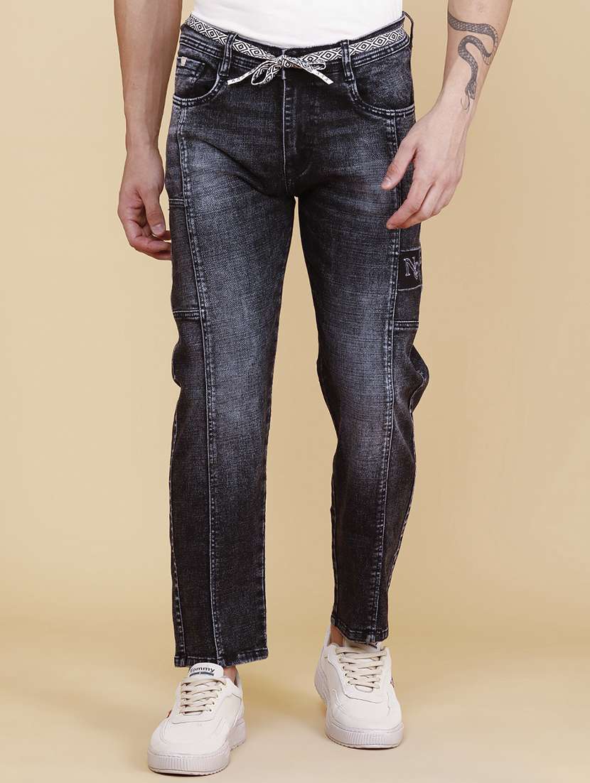 men washed mid rise ankle length slim fit jeans