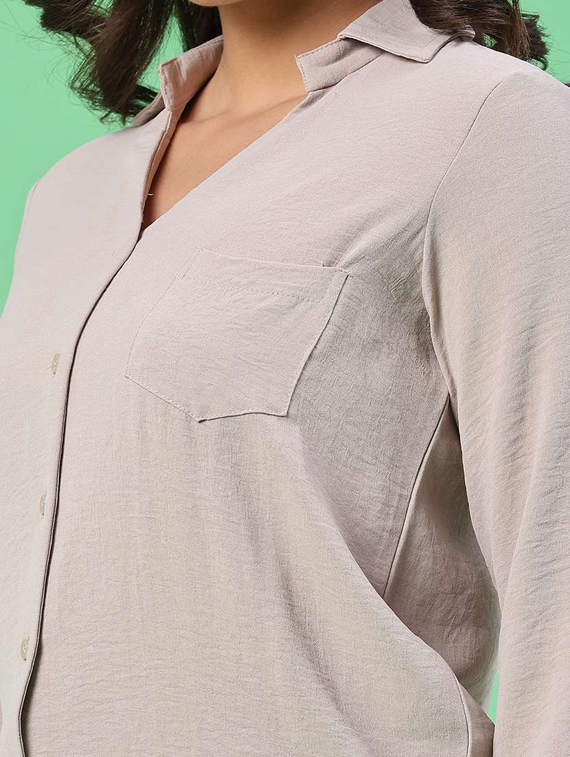 women solid long sleeves collared shirt - 22417574 -  Standard Image - 1
