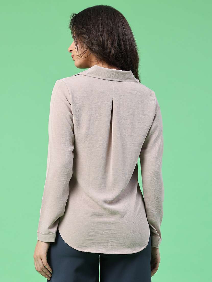 women solid long sleeves collared shirt - 22417574 -  Standard Image - 4