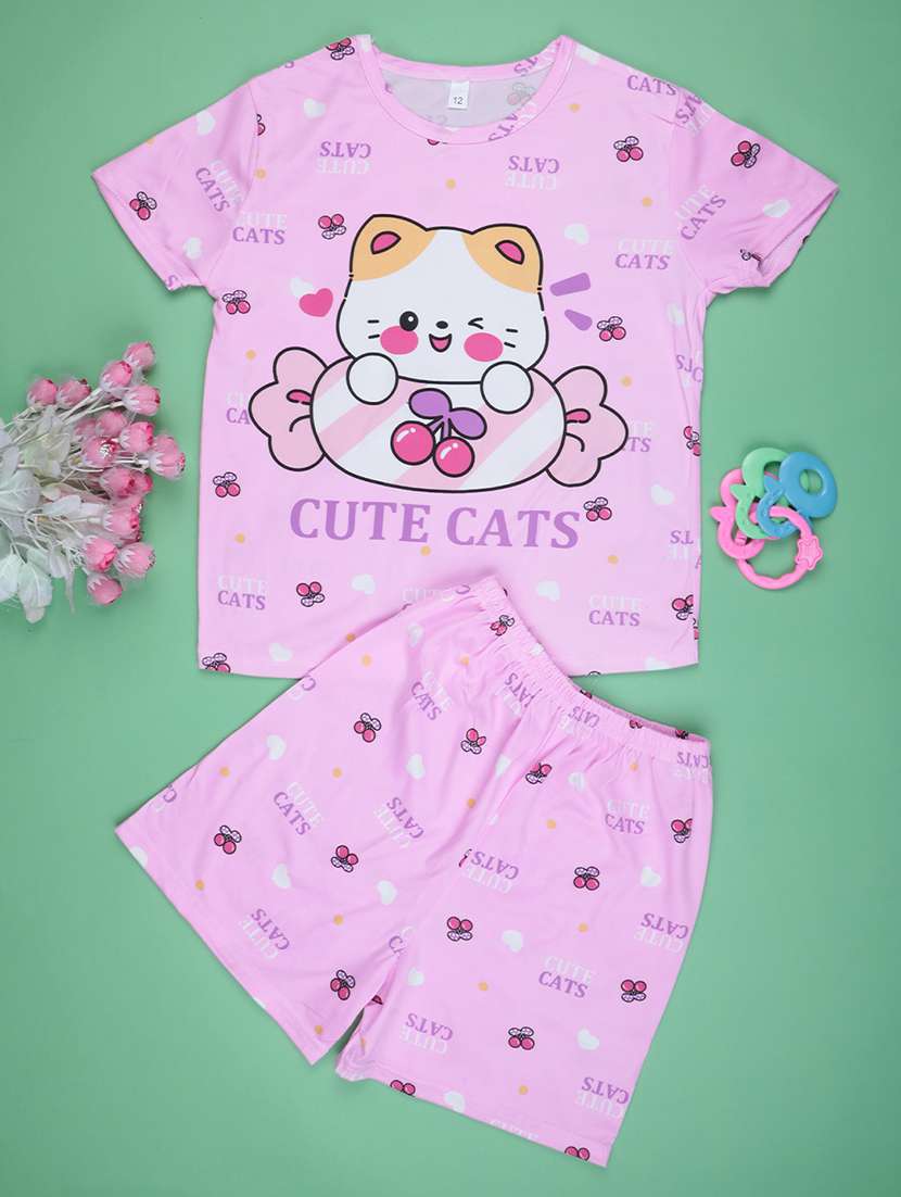 pink  cotton shorts set nightwear - 22417914 -  Standard Image - 1