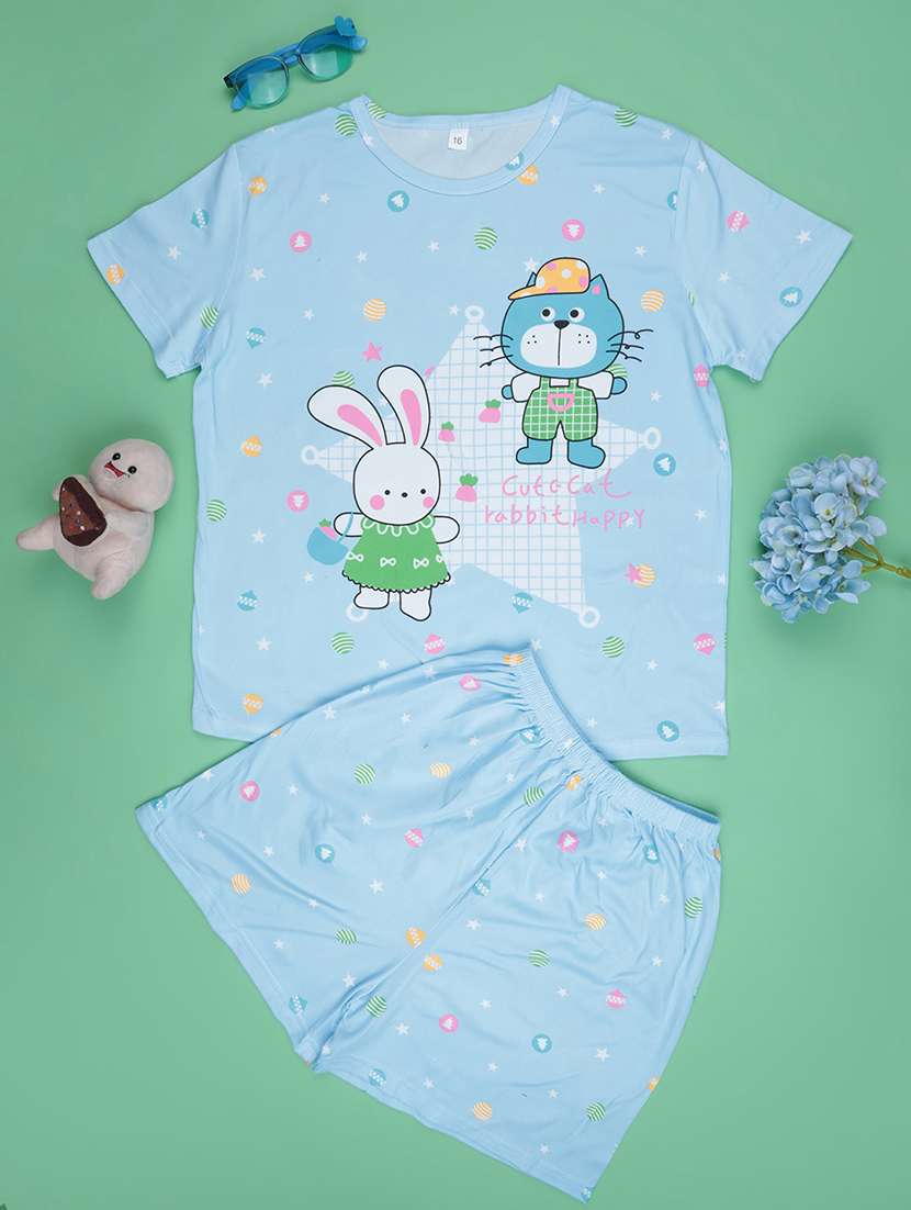 blue  cotton shorts set nightwear - 22417916 -  Standard Image - 1