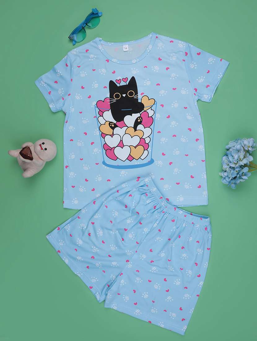 blue cotton shorts set nightwear - 22417917 -  Standard Image - 1