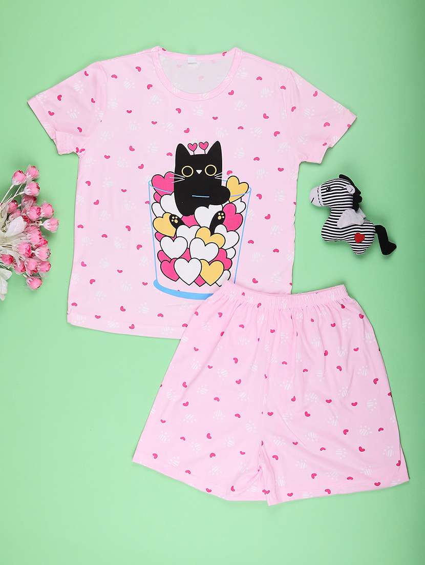 pink cotton shorts set nightwear - 22417918 -  Standard Image - 1
