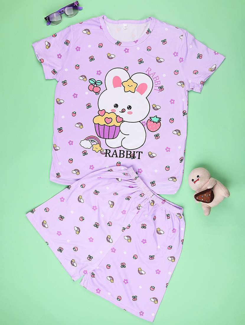 purple cotton shorts set nightwear - 22417921 -  Standard Image - 1