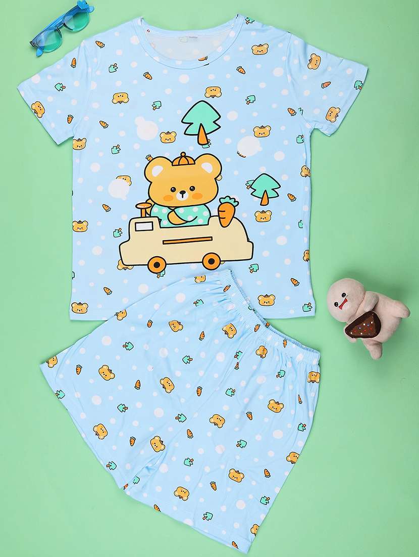 blue cotton shorts set nightwear - 22417927 -  Standard Image - 1
