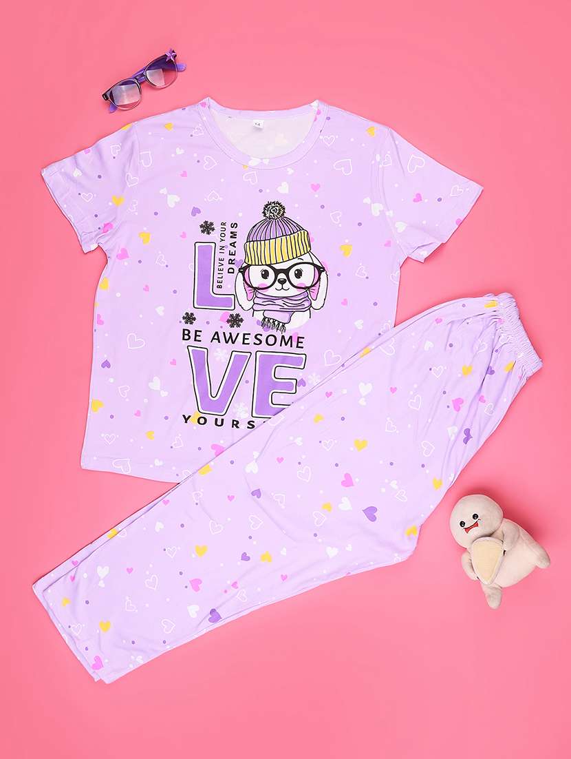 purple cotton pyjama set nightwear - 22417930 -  Standard Image - 1