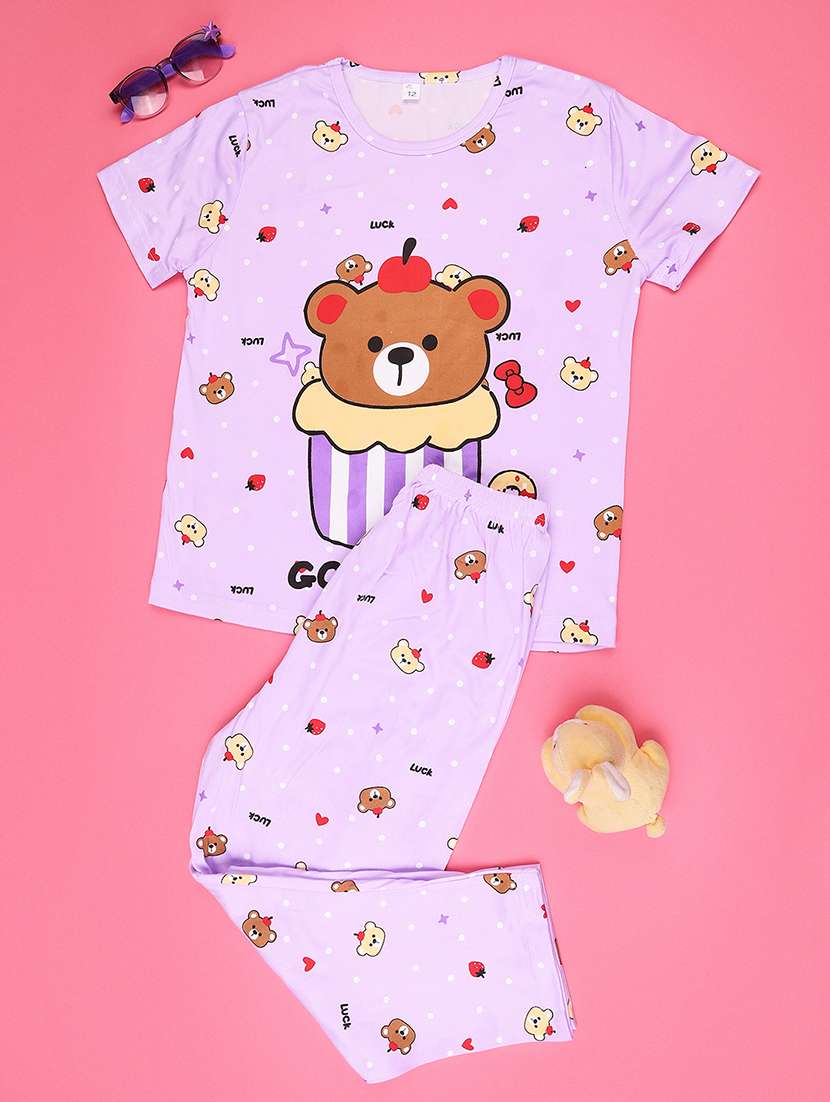 purple cotton pyjama set nightwear - 22417932 -  Standard Image - 1
