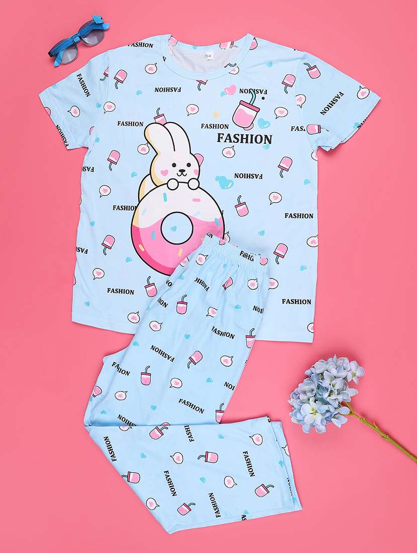 blue  cotton pyjama set nightwear - 22417933 -  Standard Image - 1