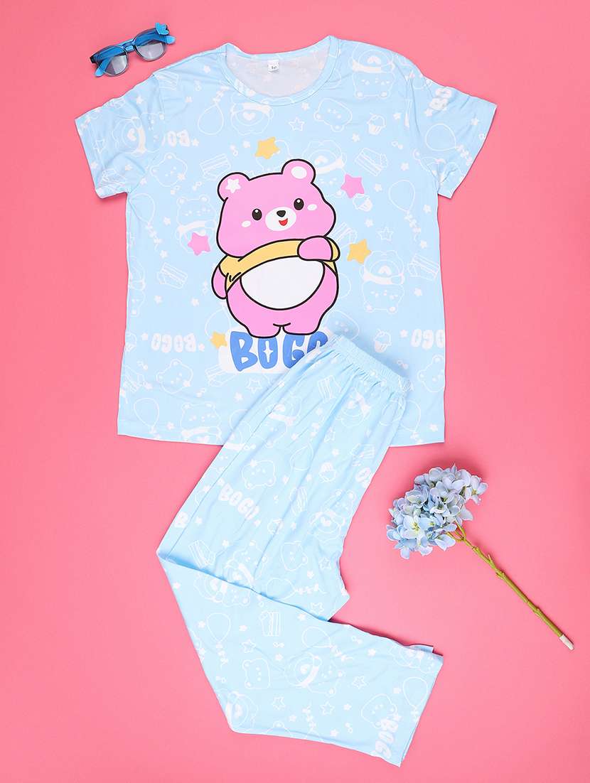 blue  cotton pyjama set nightwear - 22417936 -  Standard Image - 1