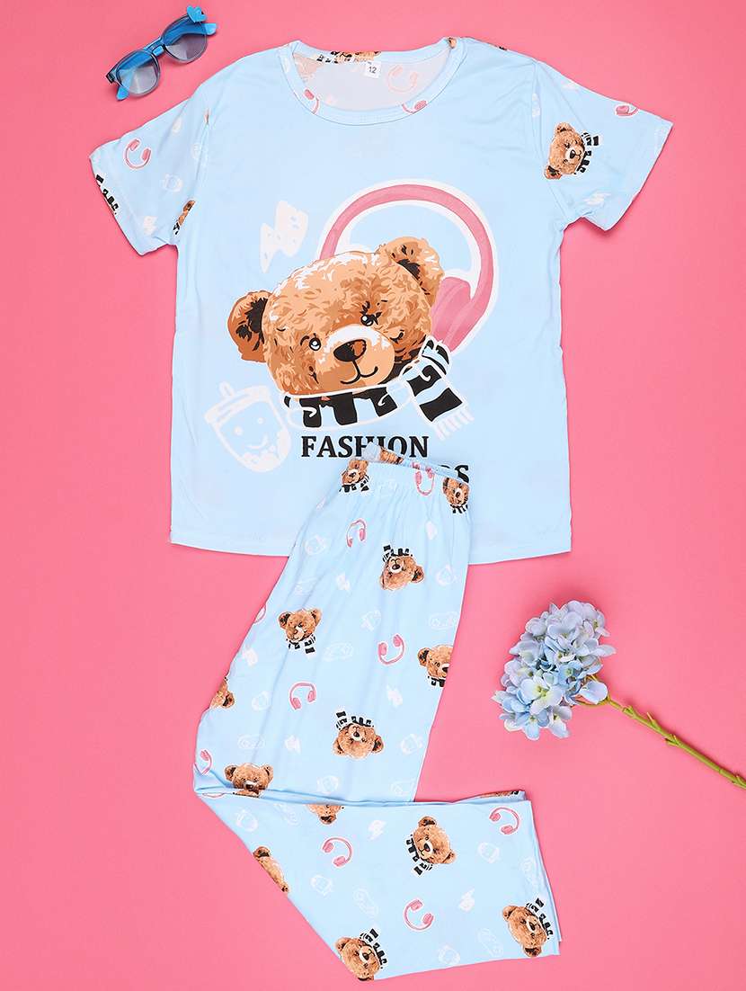 blue  cotton pyjama set nightwear - 22417937 -  Standard Image - 1