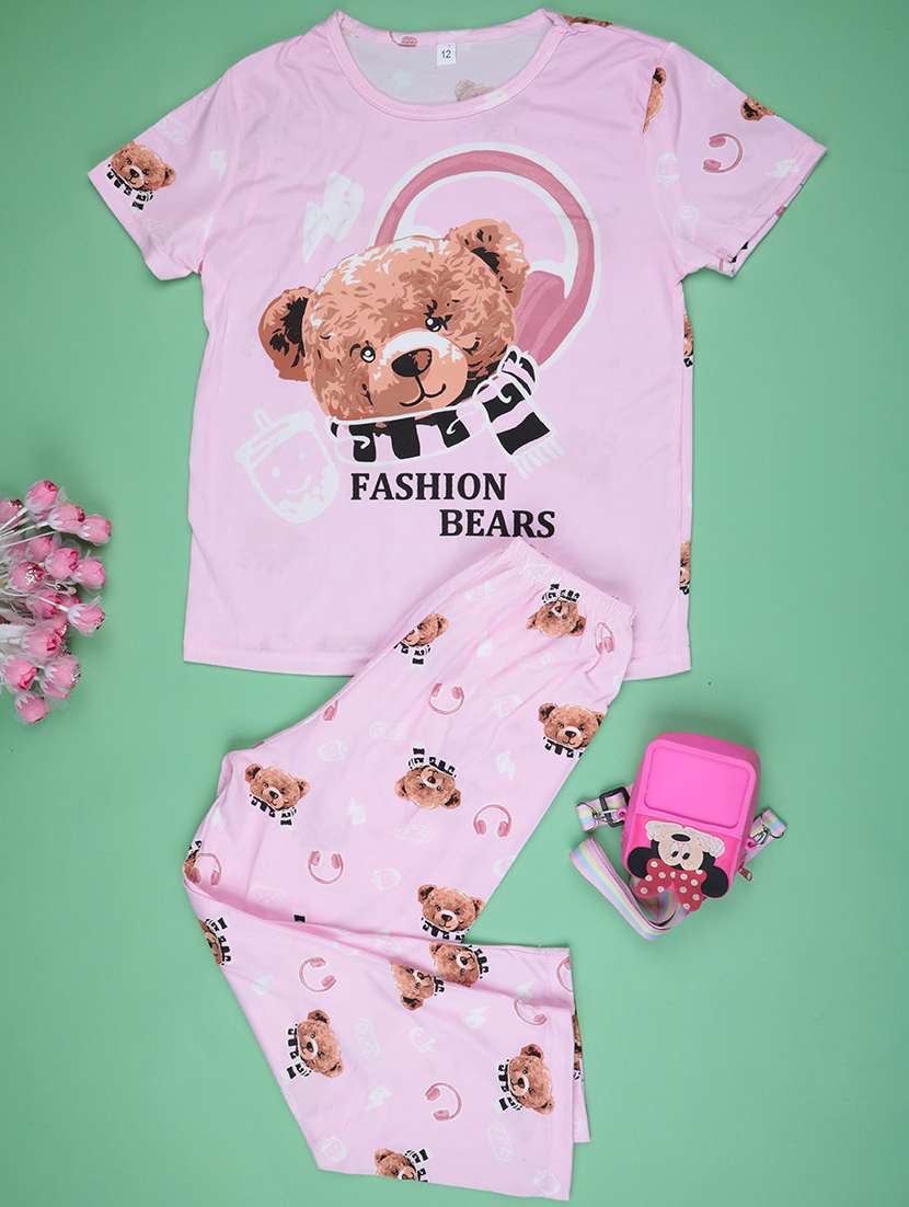 pink  cotton pyjama set nightwear - 22417938 -  Standard Image - 1