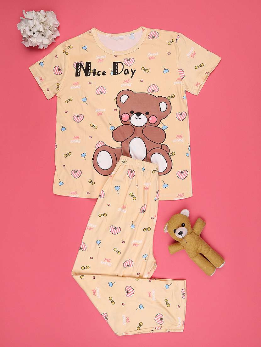 beige  cotton pyjama set nightwear - 22417940 -  Standard Image - 1