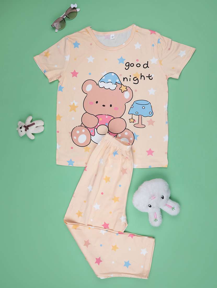 beige  cotton pyjama set nightwear - 22417941 -  Standard Image - 1