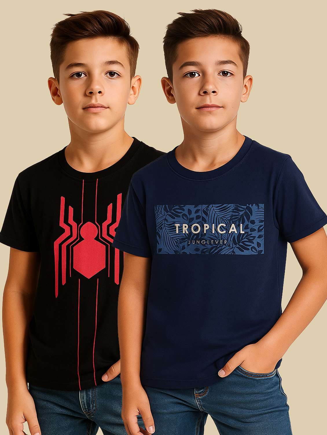 Boys Pack Of 2 Printed Round Neck T-shirt - 22419000 -  Standard Image - 1