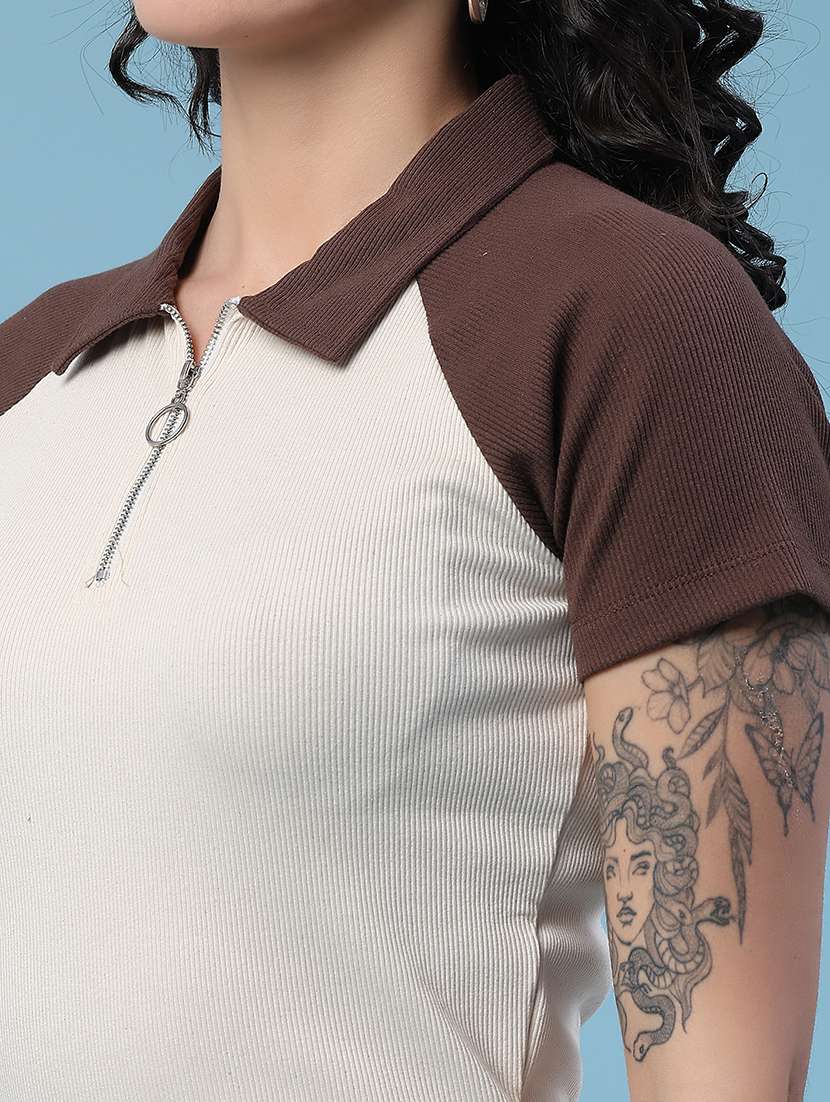 women colourblocked short sleeves crop t-shirt - 22419558 -  Standard Image - 1