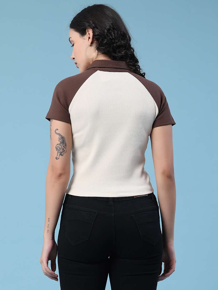 women colourblocked short sleeves crop t-shirt - 22419558 -  Standard Image - 4