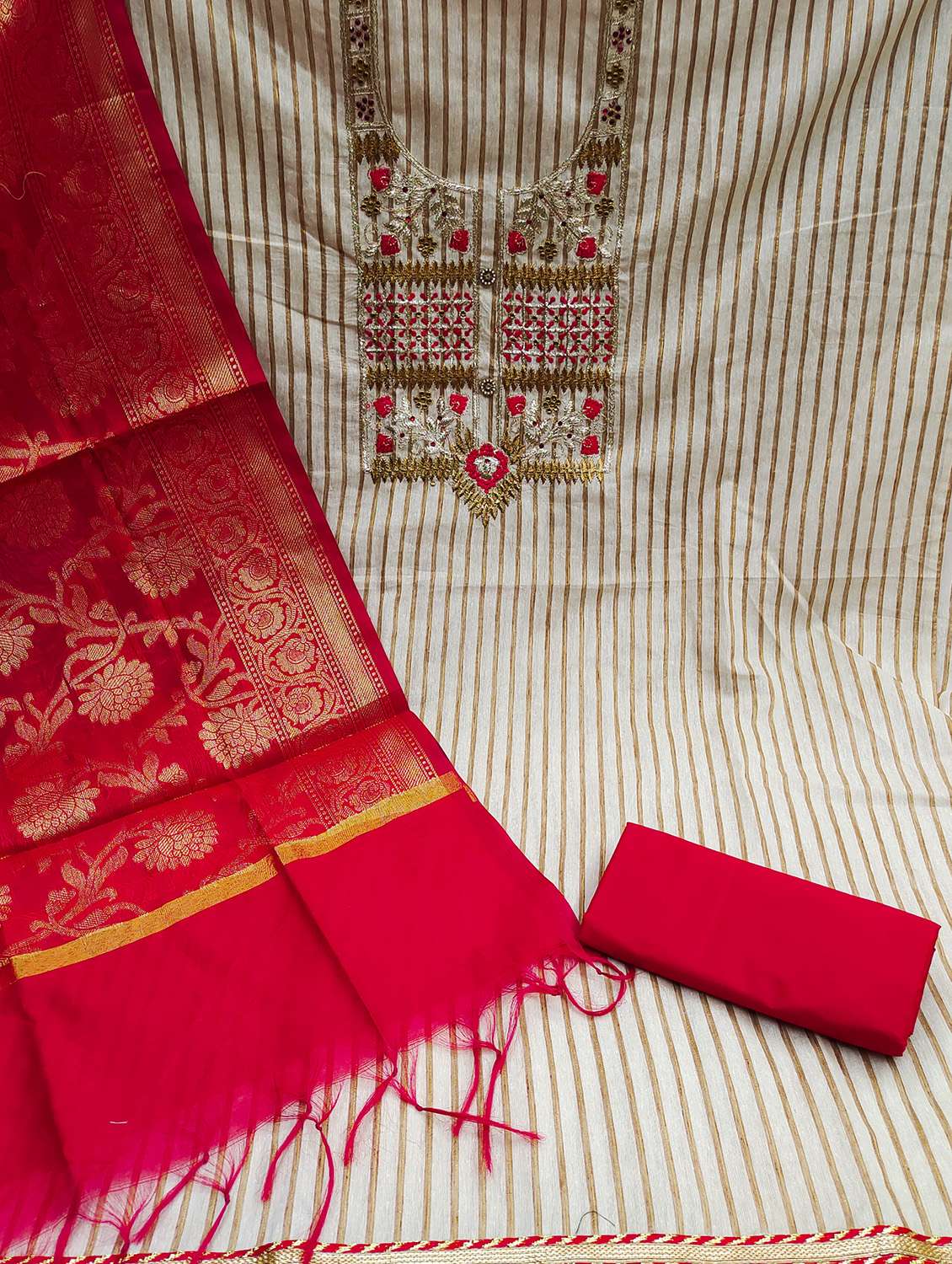 women striped embroidered unstitched suit set - 22419968 -  Standard Image - 1